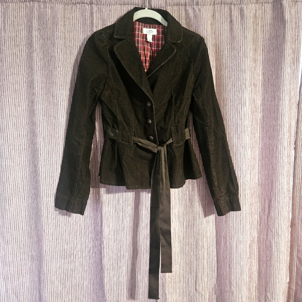 Ann Taylor Loft Brown Corduroy Belted Waist Jacket, Size 2